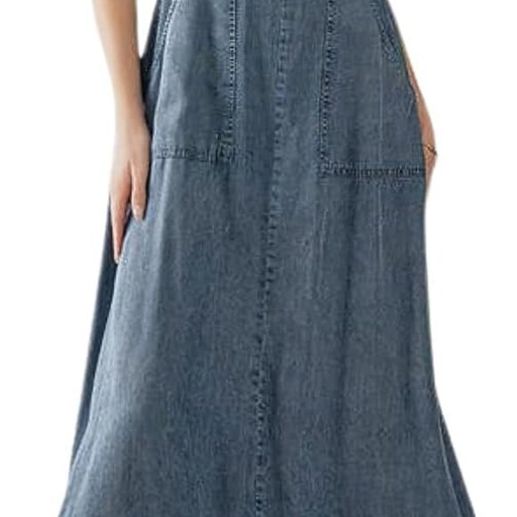 Women's Denim Maxi Dress Spaghetti Strap Flowy Summer Casual Dress - Picture 1 of 6
